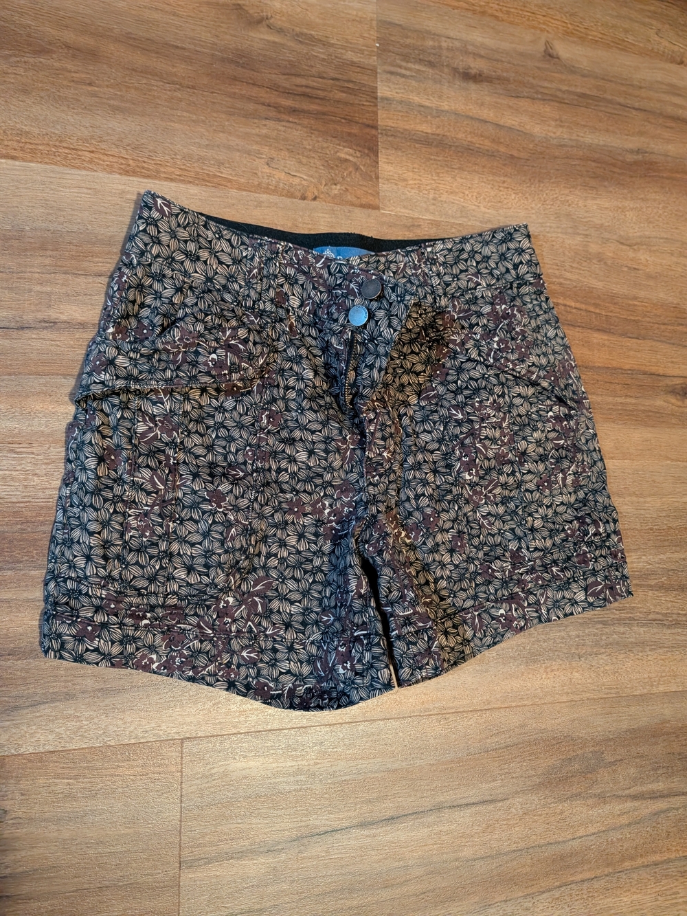 Democracy Floral Cargo Bermuda Shorts in Black and Brown